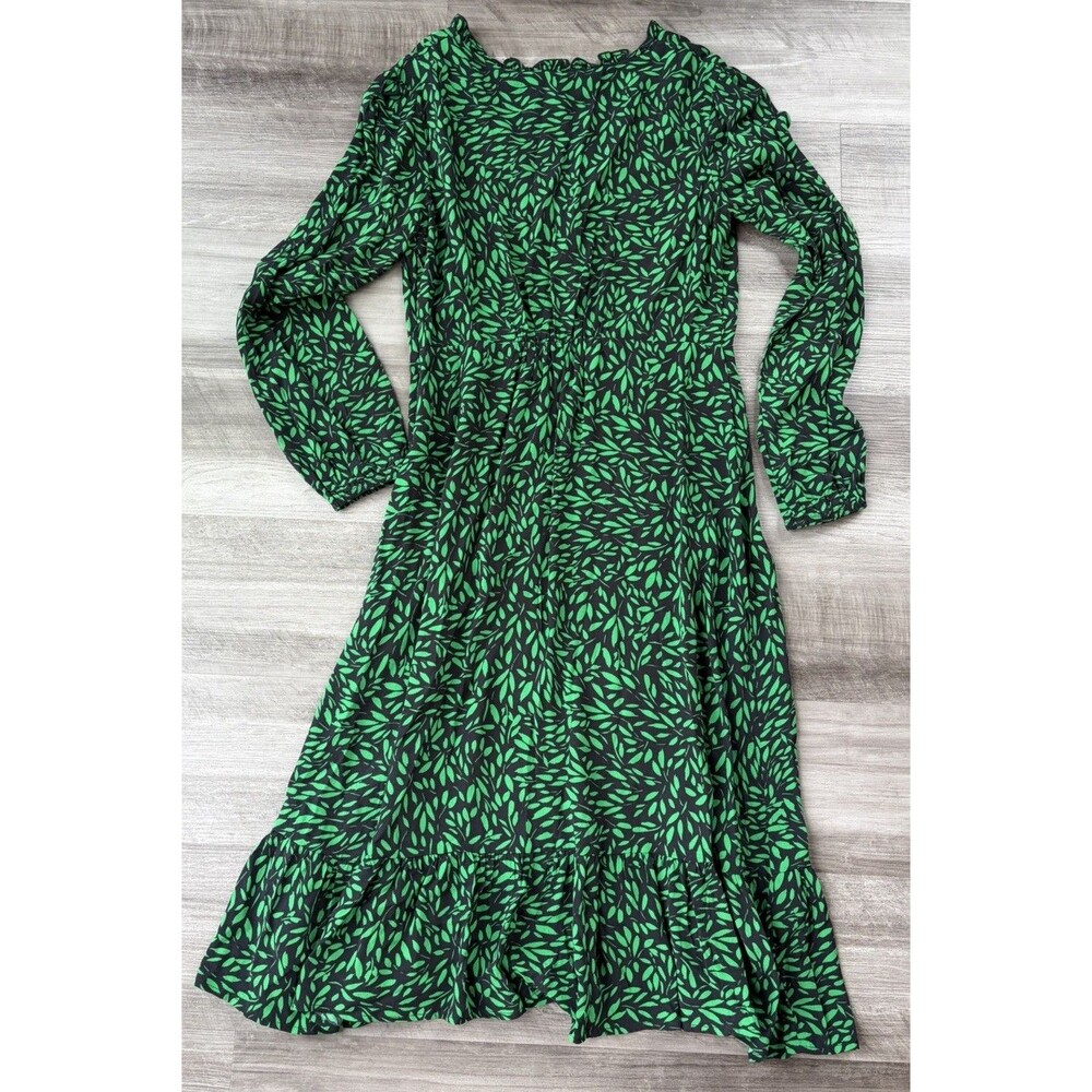 Apricot Green Black Floral Long Sleeve Dress Size 8 V-Neck - Picture 2 of 8